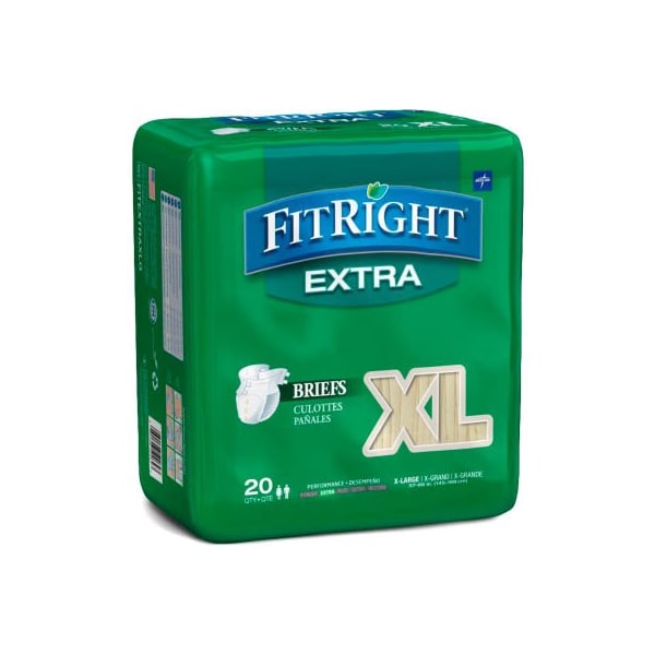 Medline FitRight Extra Adult Disposable Briefs, Size XL, Waist Size 57"-66", 20/Bag FITEXTRAXLGZ - main
